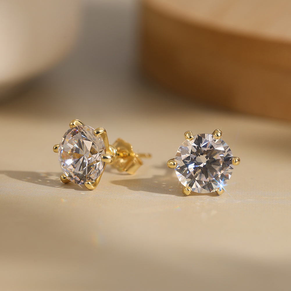 Six Prong Round Moissanite Stud Earrings — product and styling view