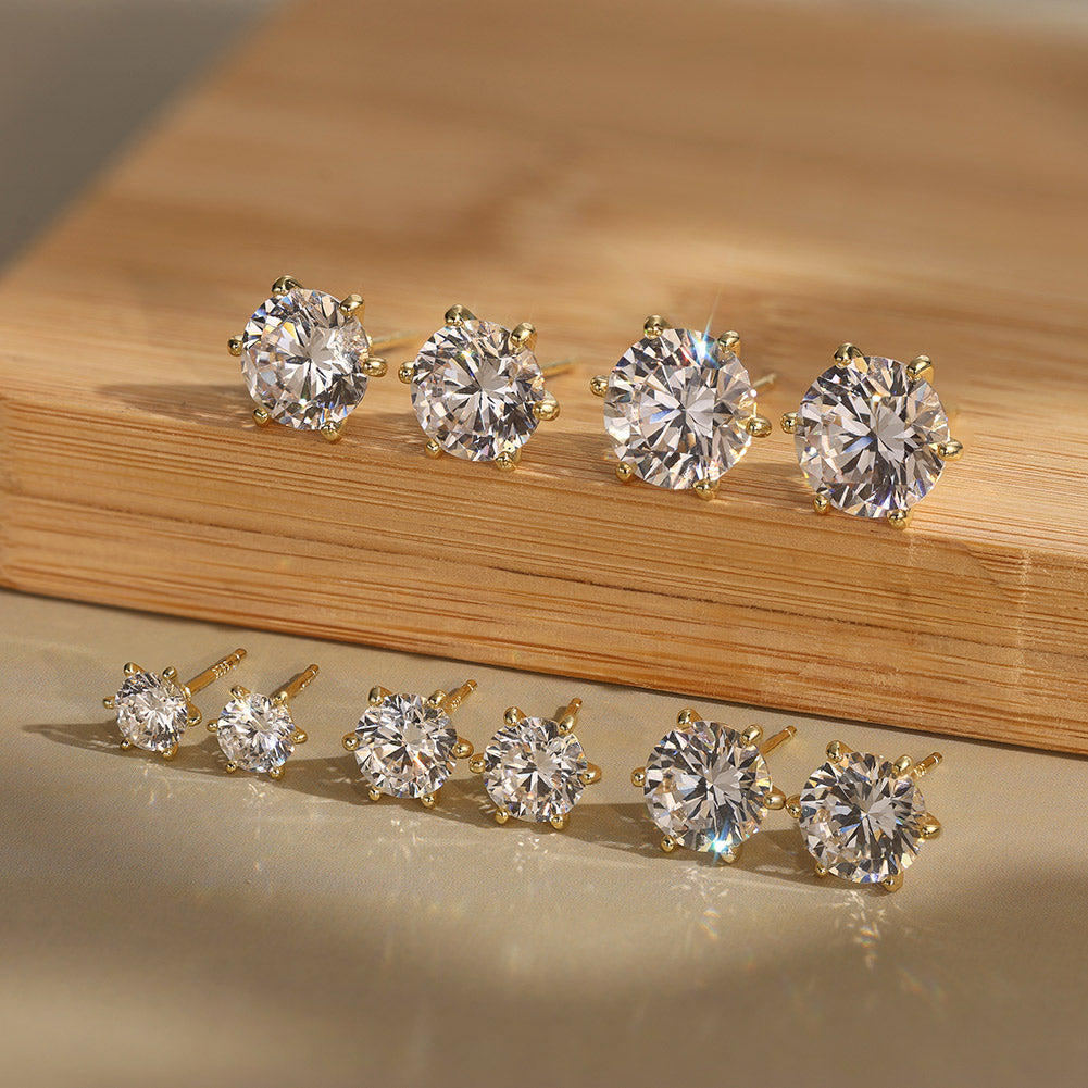 Six Prong Round Moissanite Stud Earrings — product and styling view