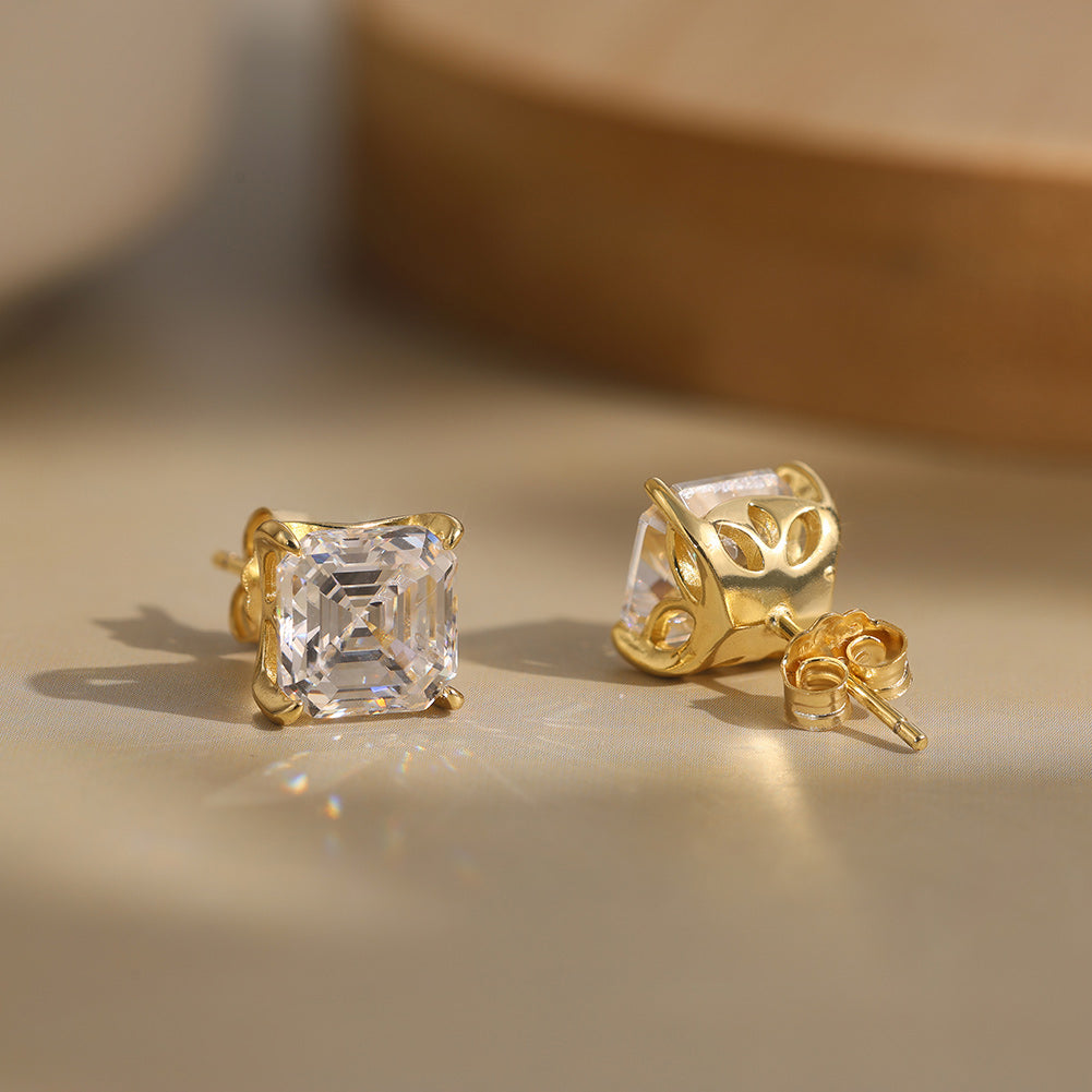 Asscher Cut Moissanite Stud Earrings — product and styling view