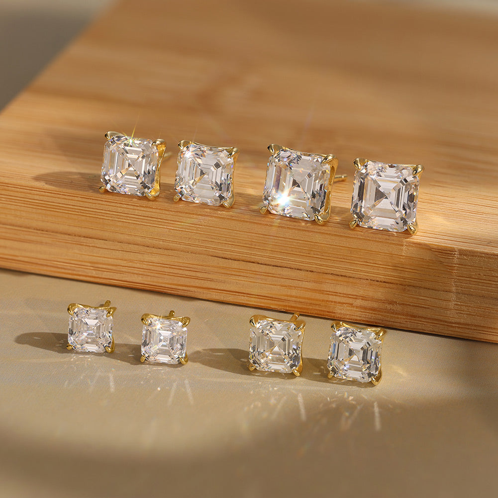 Asscher Cut Moissanite Stud Earrings — product and styling view