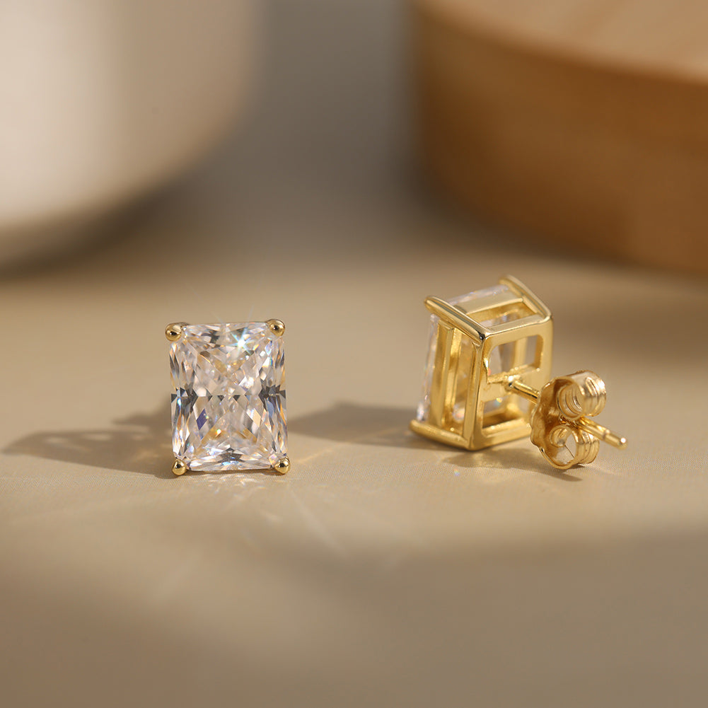 Radiant Cut Moissanite Stud Earrings — product and styling view