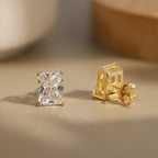 Radiant Cut Moissanite Stud Earrings — product and styling view