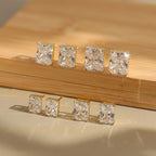 Radiant Cut Moissanite Stud Earrings — product and styling view