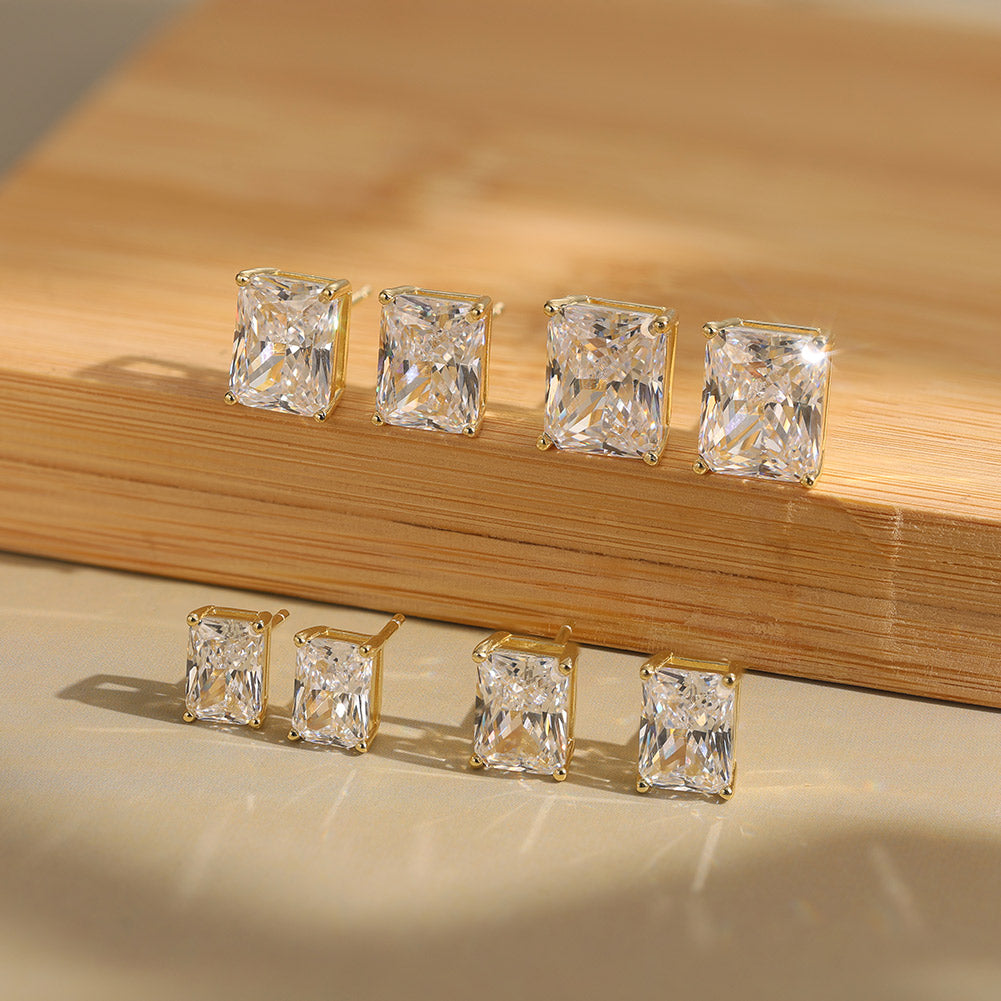 Radiant Cut Moissanite Stud Earrings — product and styling view