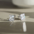 Radiant Cut Moissanite Stud Earrings — product and styling view