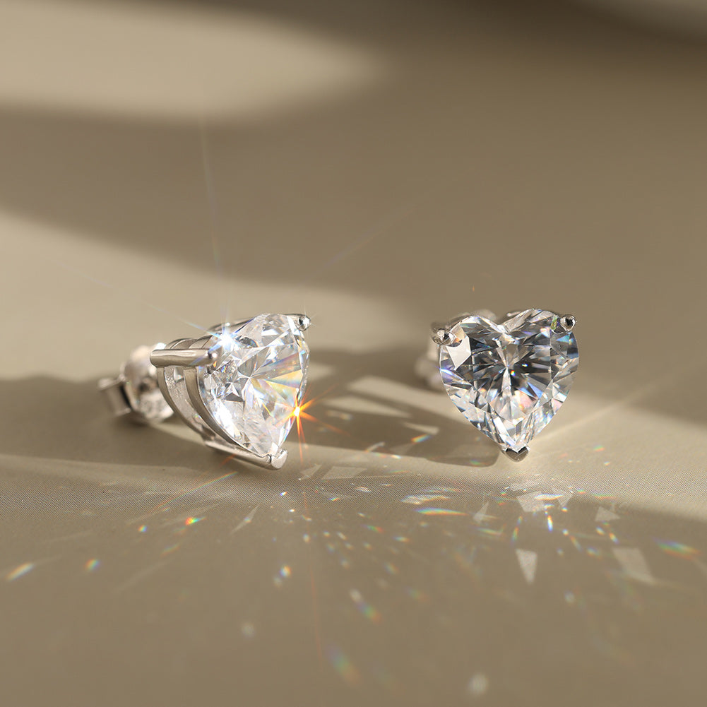 Heart Cut Moissanite Solitaire Stud Earrings — product and styling view