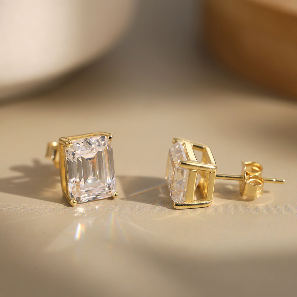 Emerald Cut Moissanite Solitaire Stud Earrings — product and styling view