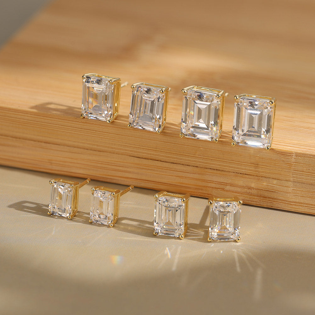 Emerald Cut Moissanite Solitaire Stud Earrings — product and styling view