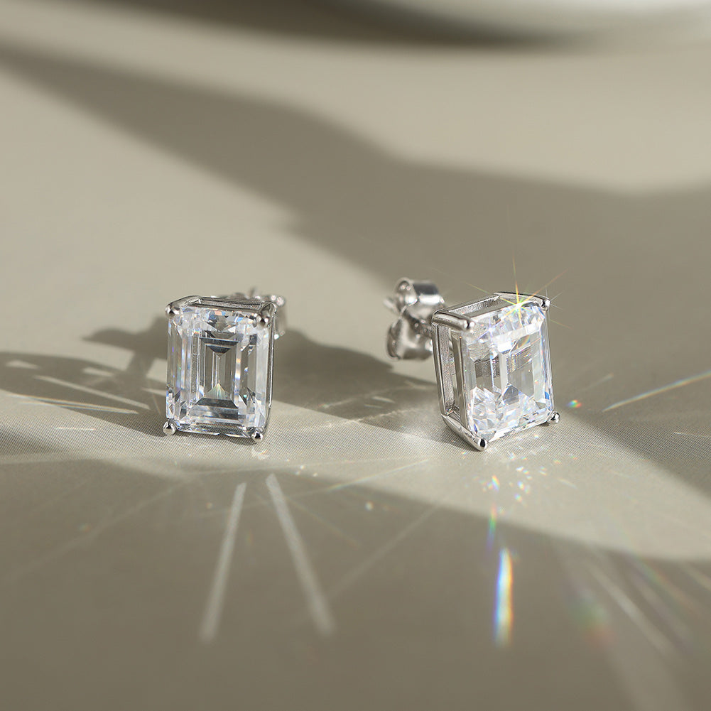 Emerald Cut Moissanite Solitaire Stud Earrings — product and styling view