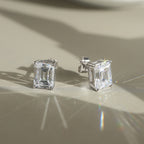 Emerald Cut Moissanite Solitaire Stud Earrings — product and styling view