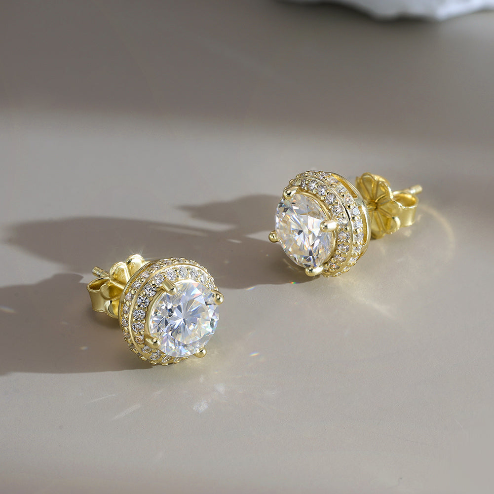 Round Halo Moissanite Stud Earrings — product and styling view