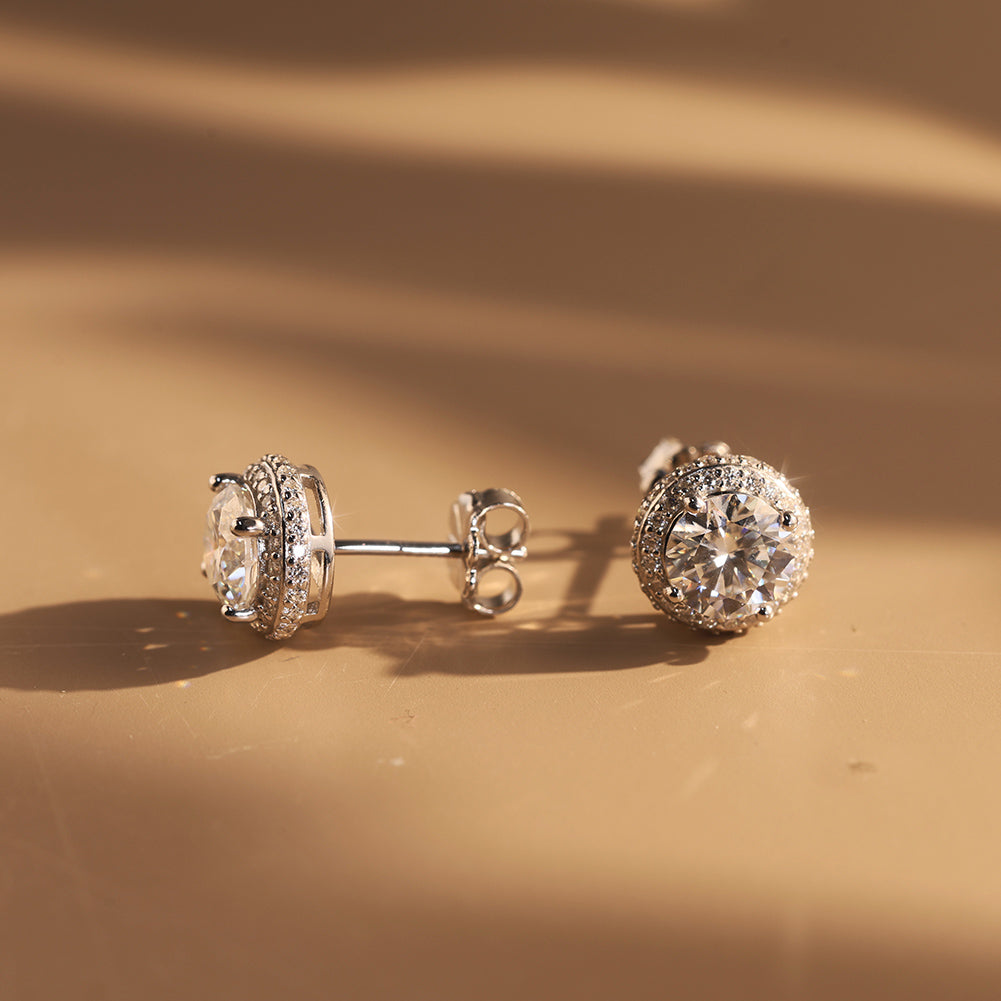 Round Halo Moissanite Stud Earrings — product and styling view
