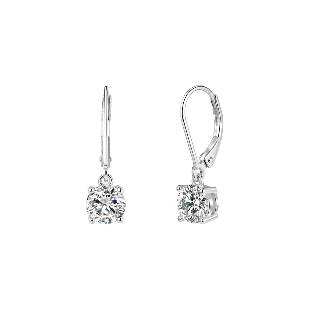 Round Solitaire Moissanite Leverback Earrings — product and styling view