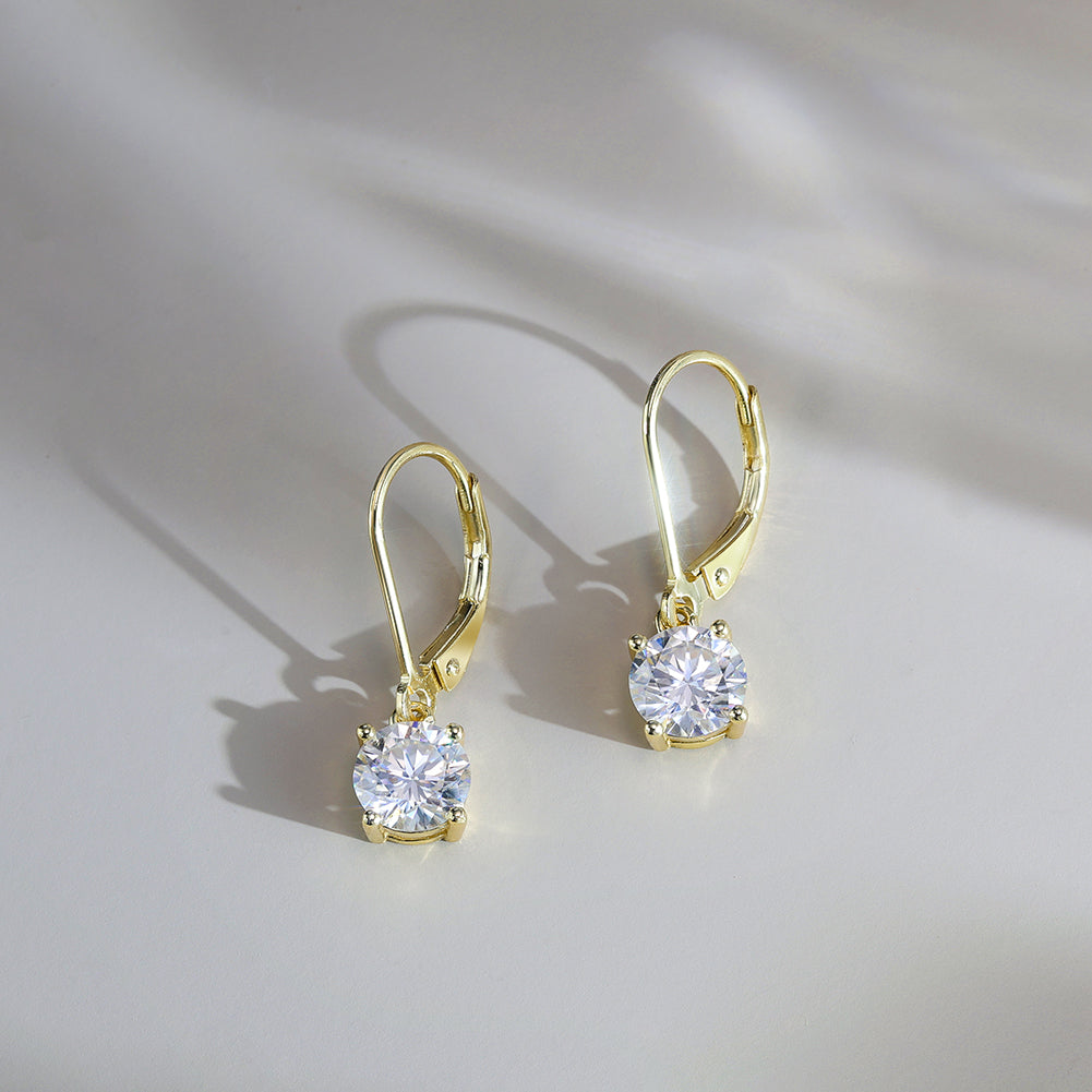 Round Solitaire Moissanite Leverback Earrings — product and styling view