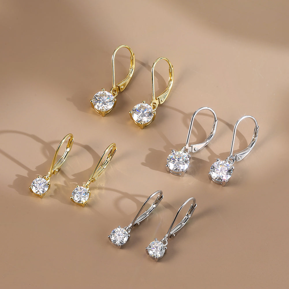 Round Solitaire Moissanite Leverback Earrings — product and styling view