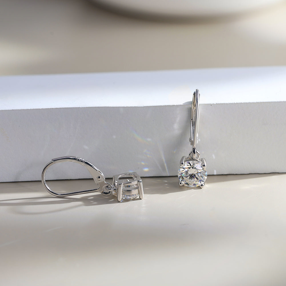 Round Solitaire Moissanite Leverback Earrings — product and styling view