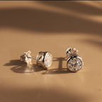 Bezel Round Moissanite Stud Earrings — product and styling view