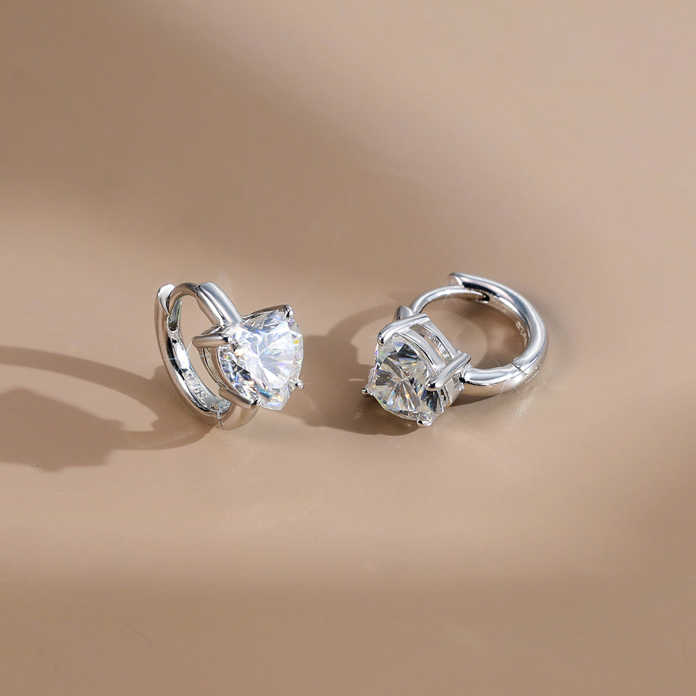 Round Moissanite Huggie Drop Earrings — product and styling view