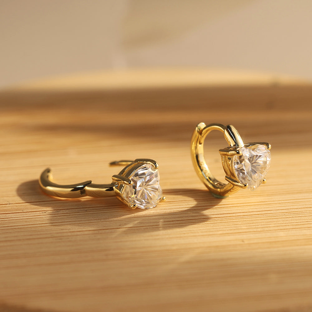 Round Moissanite Huggie Drop Earrings — product and styling view