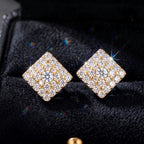 Diamond Shape Pavé Moissanite Stud Earrings — product and styling view