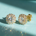 Cushion Halo Moissanite Stud Earrings — product and styling view