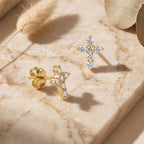 Moissanite Cross Stud Earrings — product and styling view
