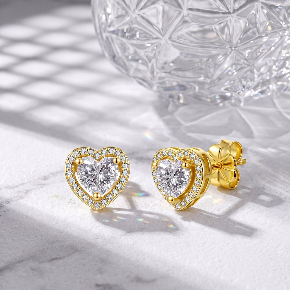 Heart Halo Moissanite Stud Earrings — product and styling view