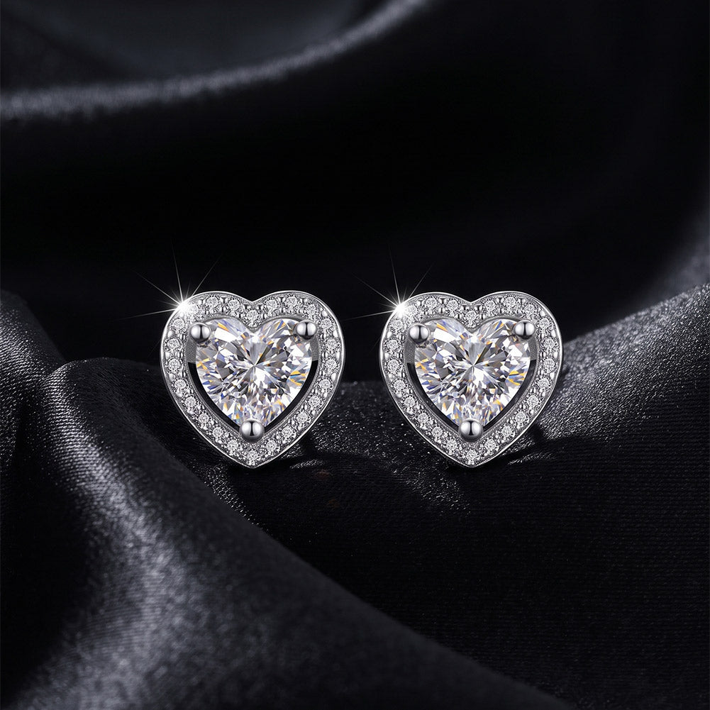 Heart Halo Moissanite Stud Earrings — product and styling view