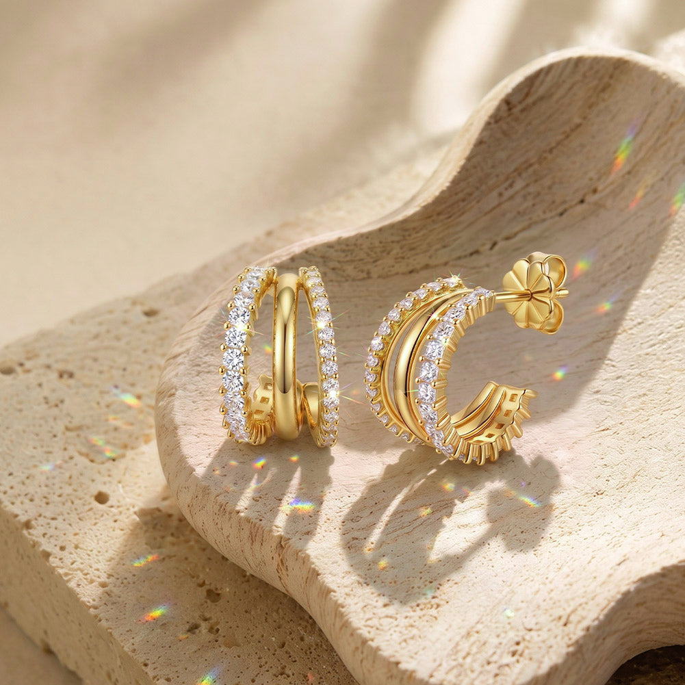 Triple Row Moissanite Open Hoop Earrings — product and styling view