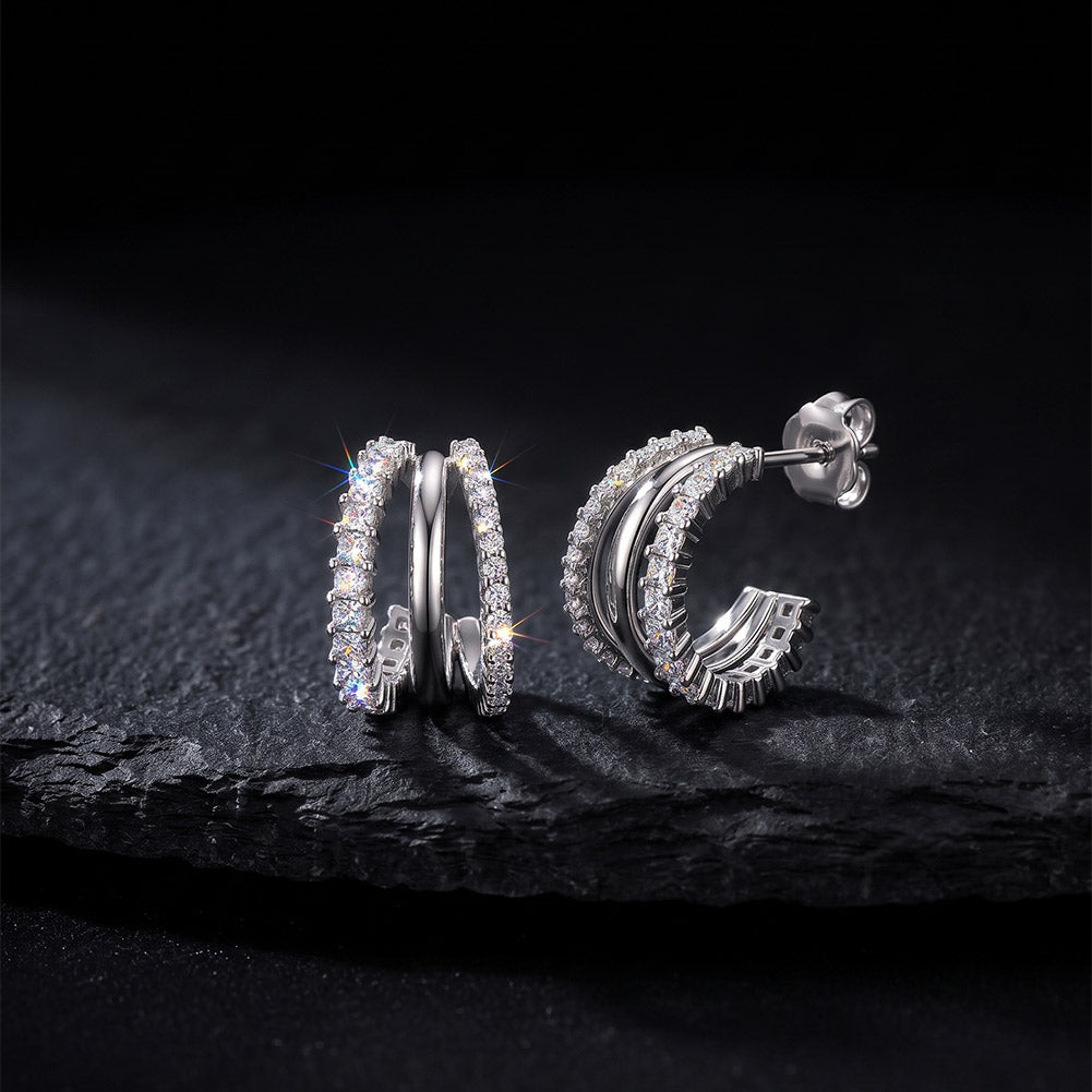 Triple Row Moissanite Open Hoop Earrings — product and styling view