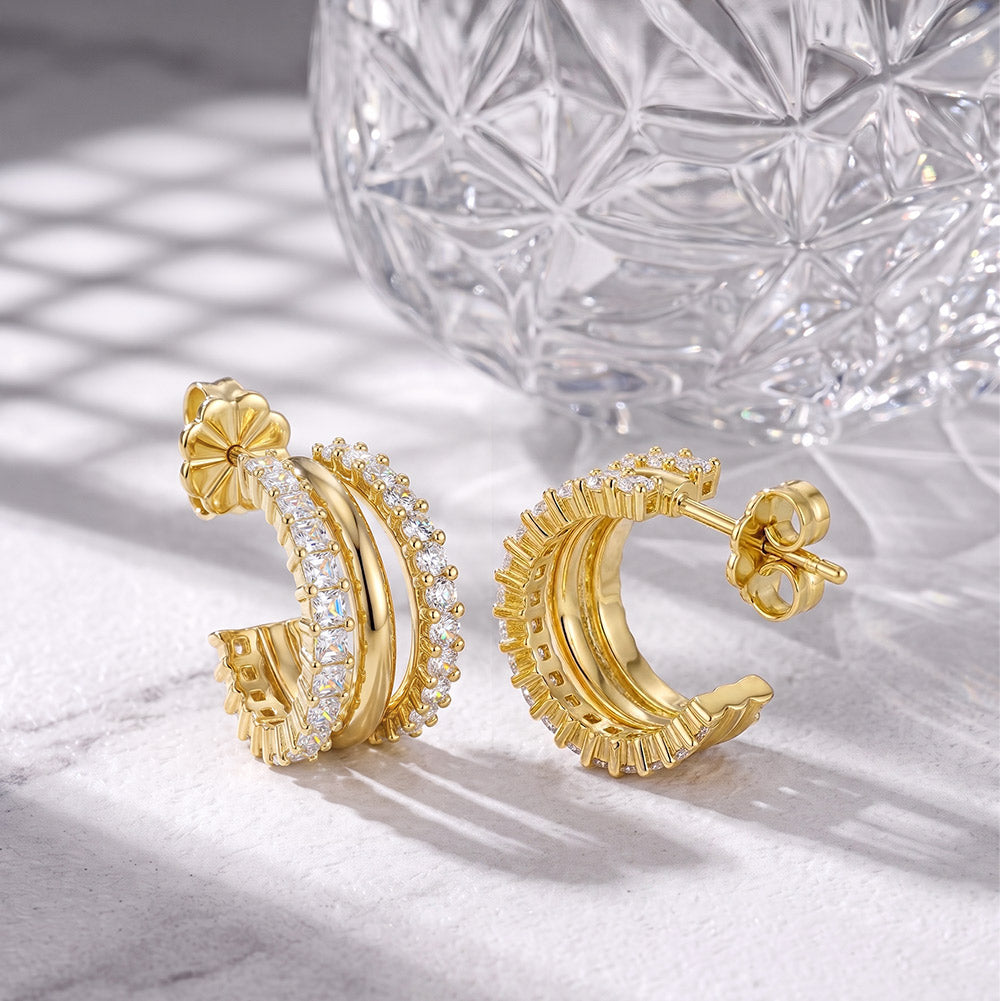 Triple Row Moissanite Open Hoop Earrings — product and styling view