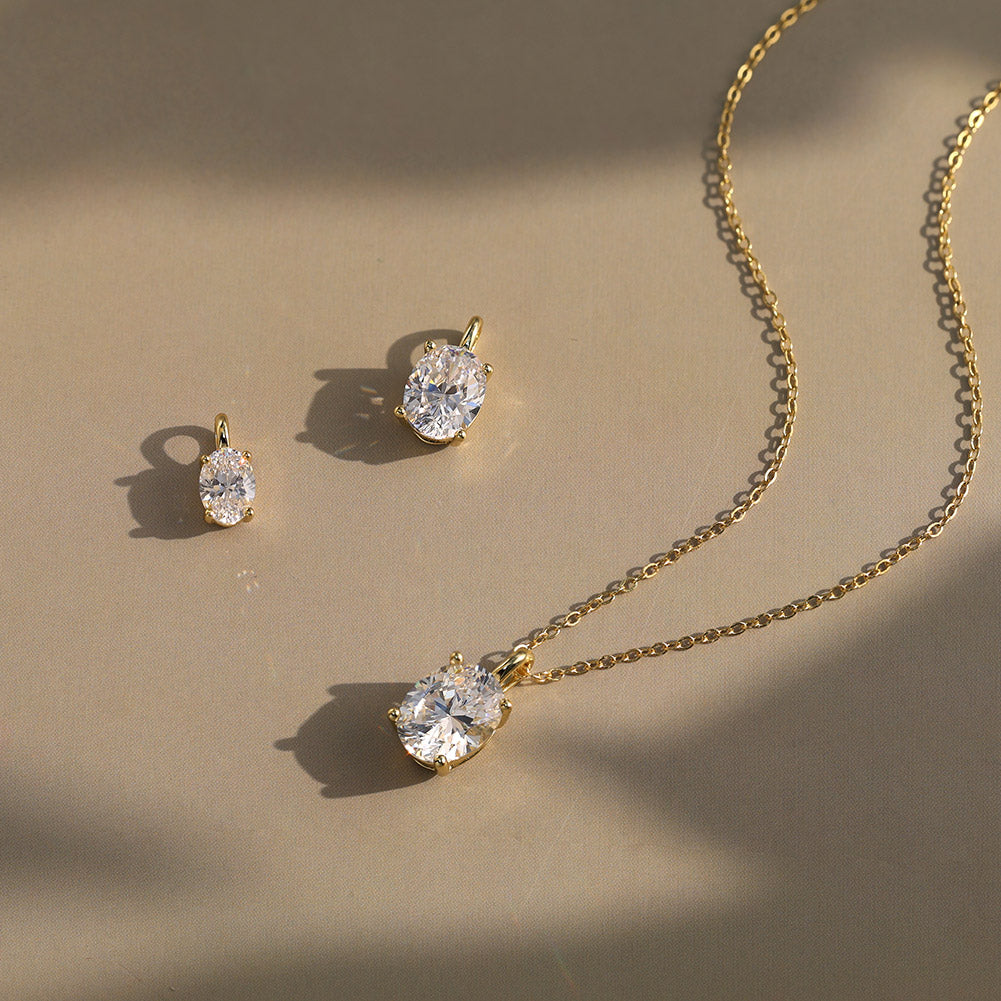 Oval Cut Moissanite Solitaire Pendant Necklace — product and styling view