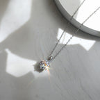 Six Prong Round Moissanite Solitaire Necklace — product and styling view
