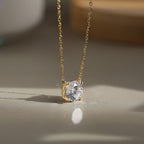 Four Prong Round Moissanite Solitaire Necklace — product and styling view