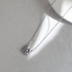 Four Prong Round Moissanite Solitaire Necklace — product and styling view