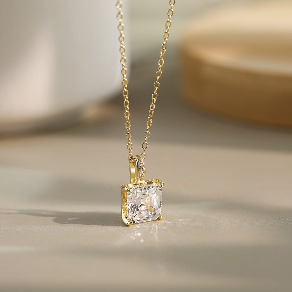Asscher Cut Moissanite Pendant Necklace — product and styling view