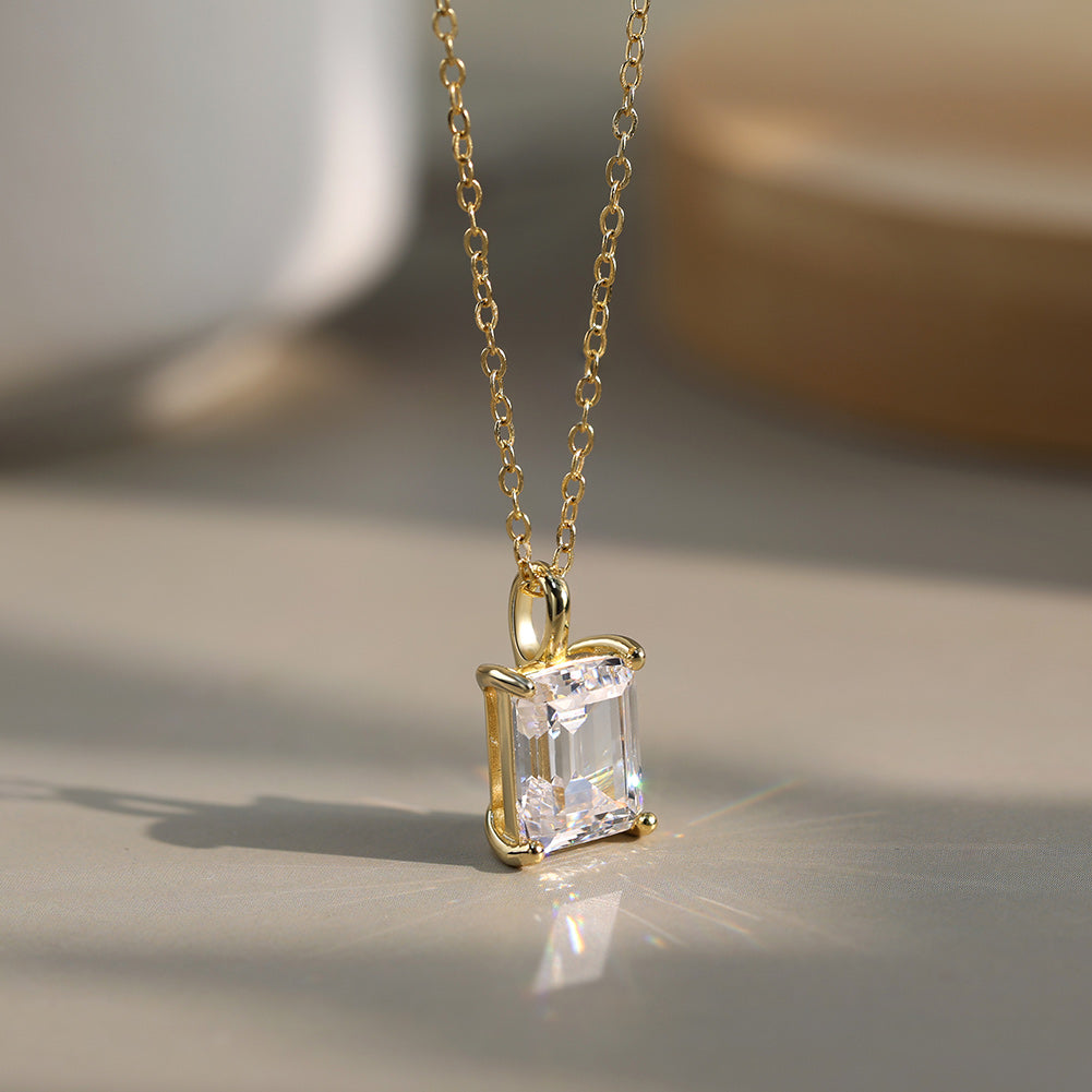 Emerald Cut Moissanite Solitaire Necklace — product and styling view