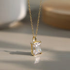 Emerald Cut Moissanite Solitaire Necklace — product and styling view