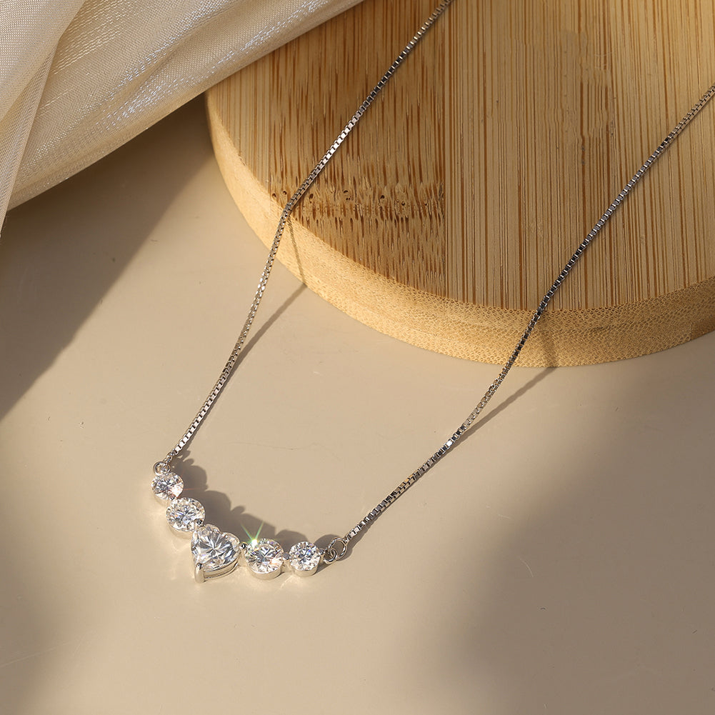 Heart and Round Moissanite V Necklace — product and styling view