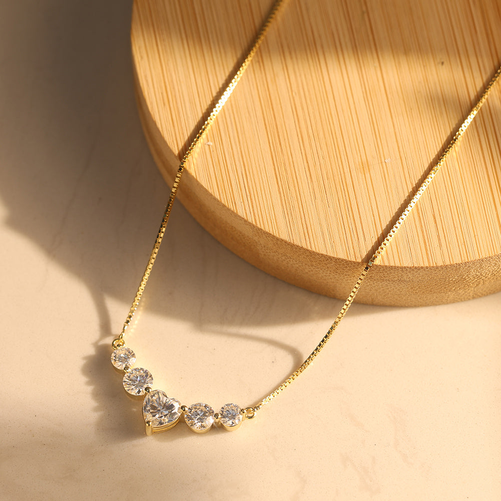 Heart and Round Moissanite V Necklace — product and styling view