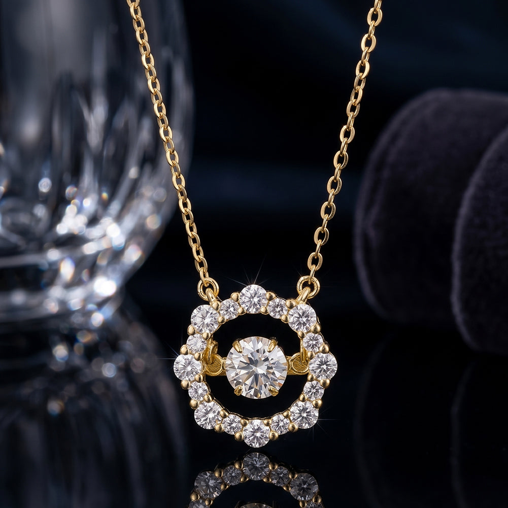 Geometric Halo Moissanite Pendant Necklace — product and styling view