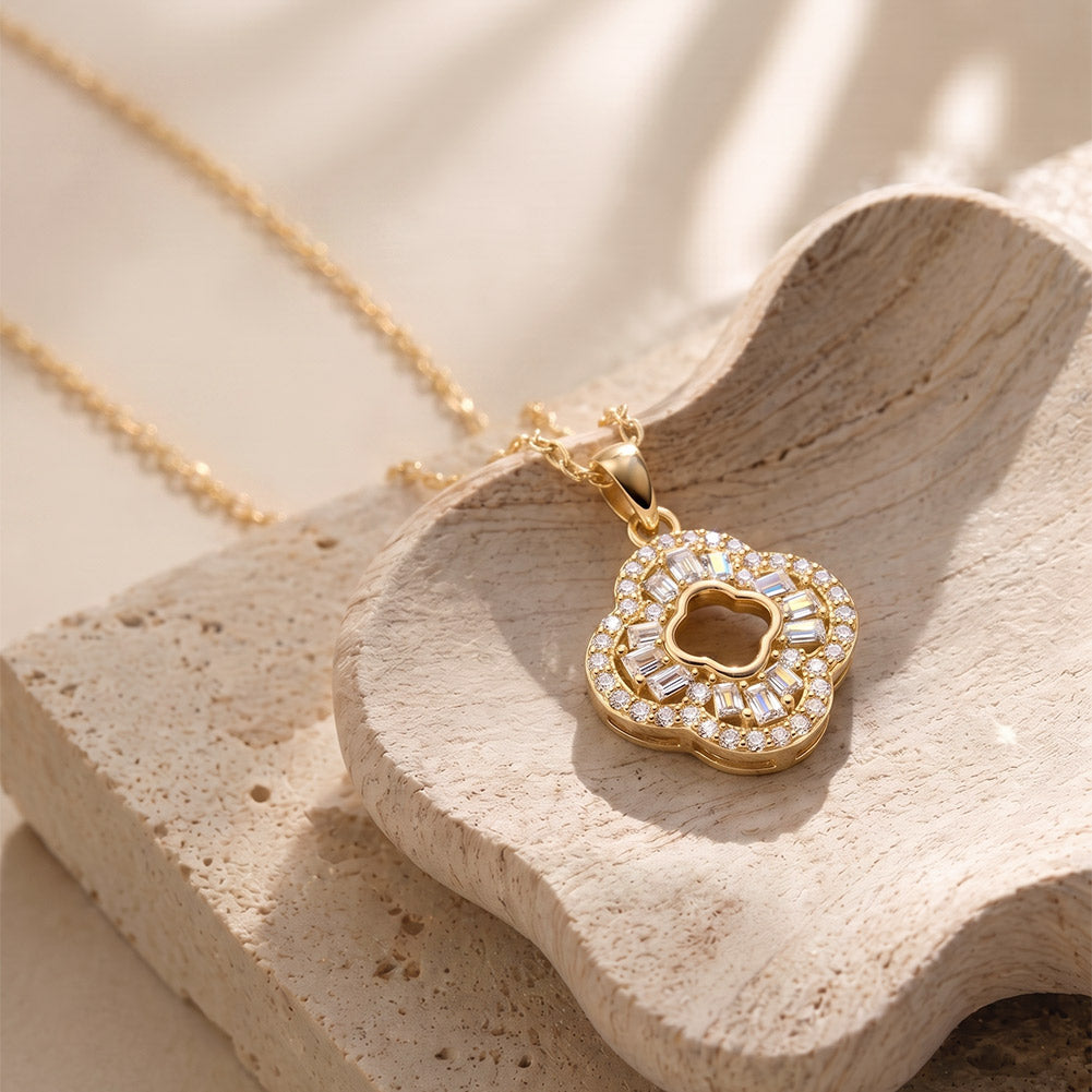 Open Clover Moissanite Pendant Necklace — product and styling view