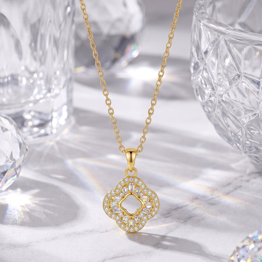 Open Clover Moissanite Pendant Necklace — product and styling view