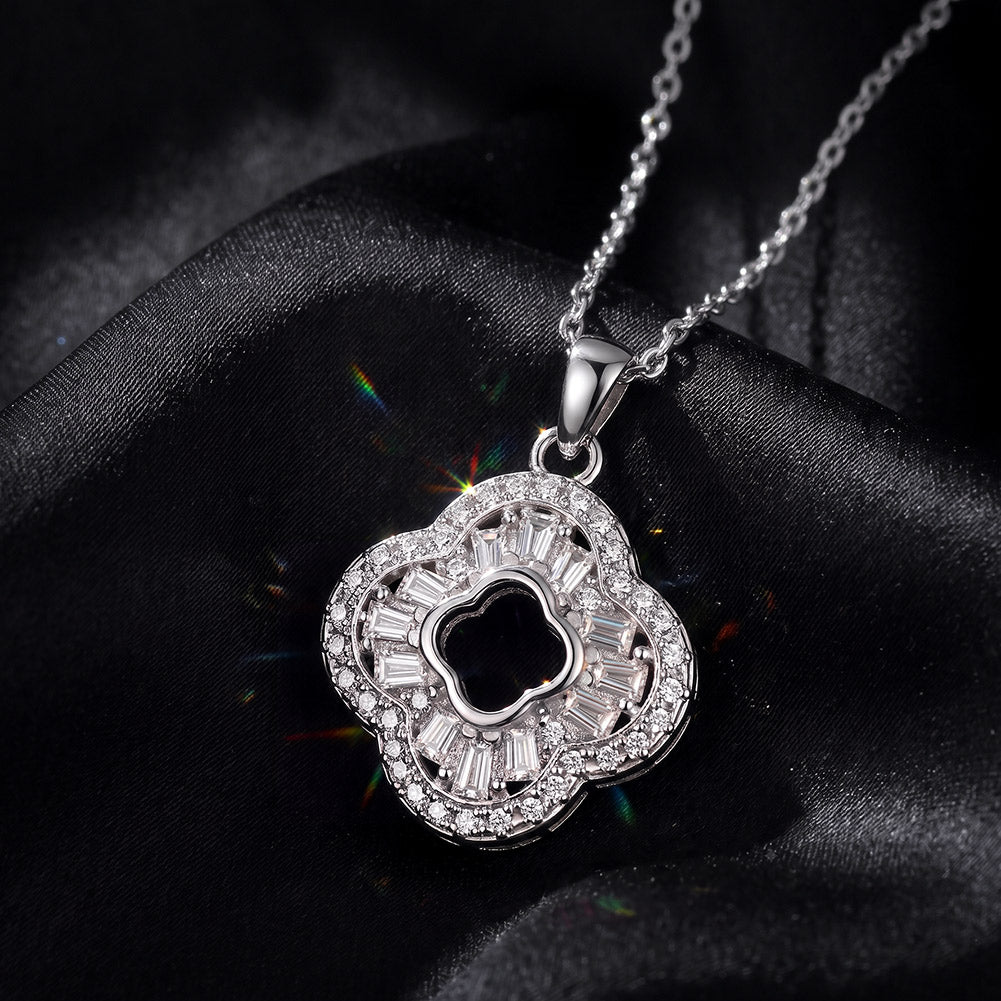 Open Clover Moissanite Pendant Necklace — product and styling view