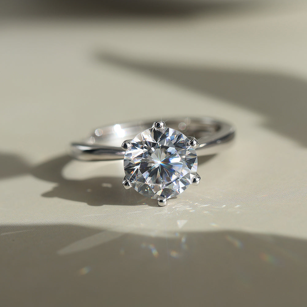 Six Prong Round Moissanite Adjustable Ring — product and styling view