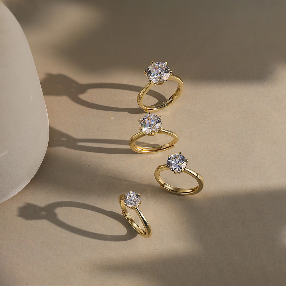 Six Prong Round Moissanite Adjustable Ring — product and styling view