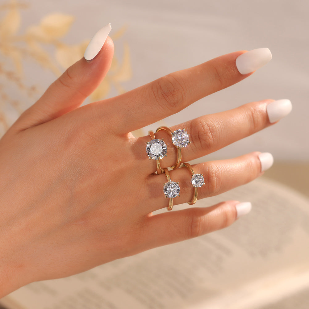 Four Prong Round Moissanite Adjustable Ring — product and styling view