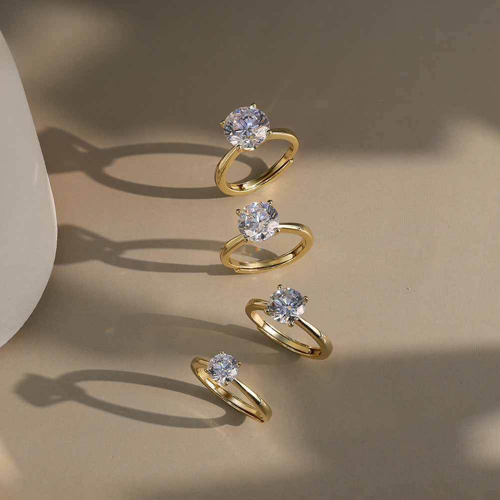 Four Prong Round Moissanite Adjustable Ring — product and styling view