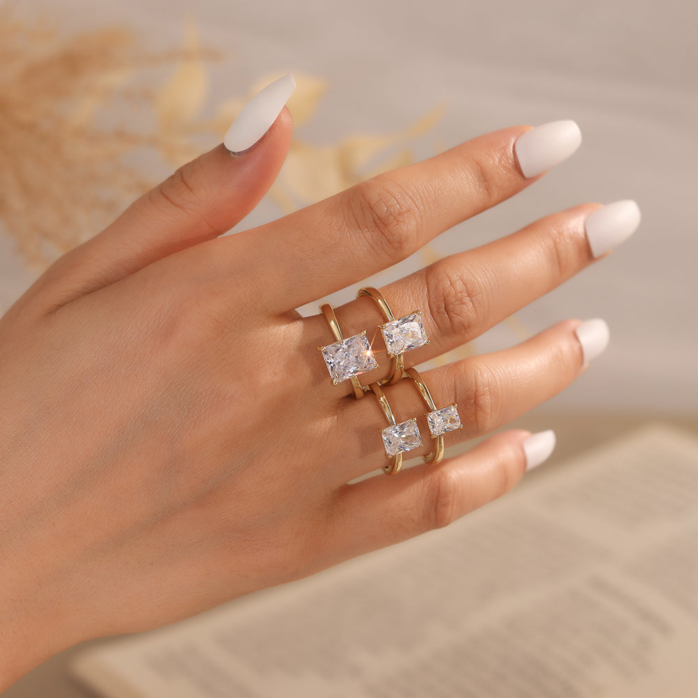 Radiant Cut Moissanite Adjustable Ring — product and styling view