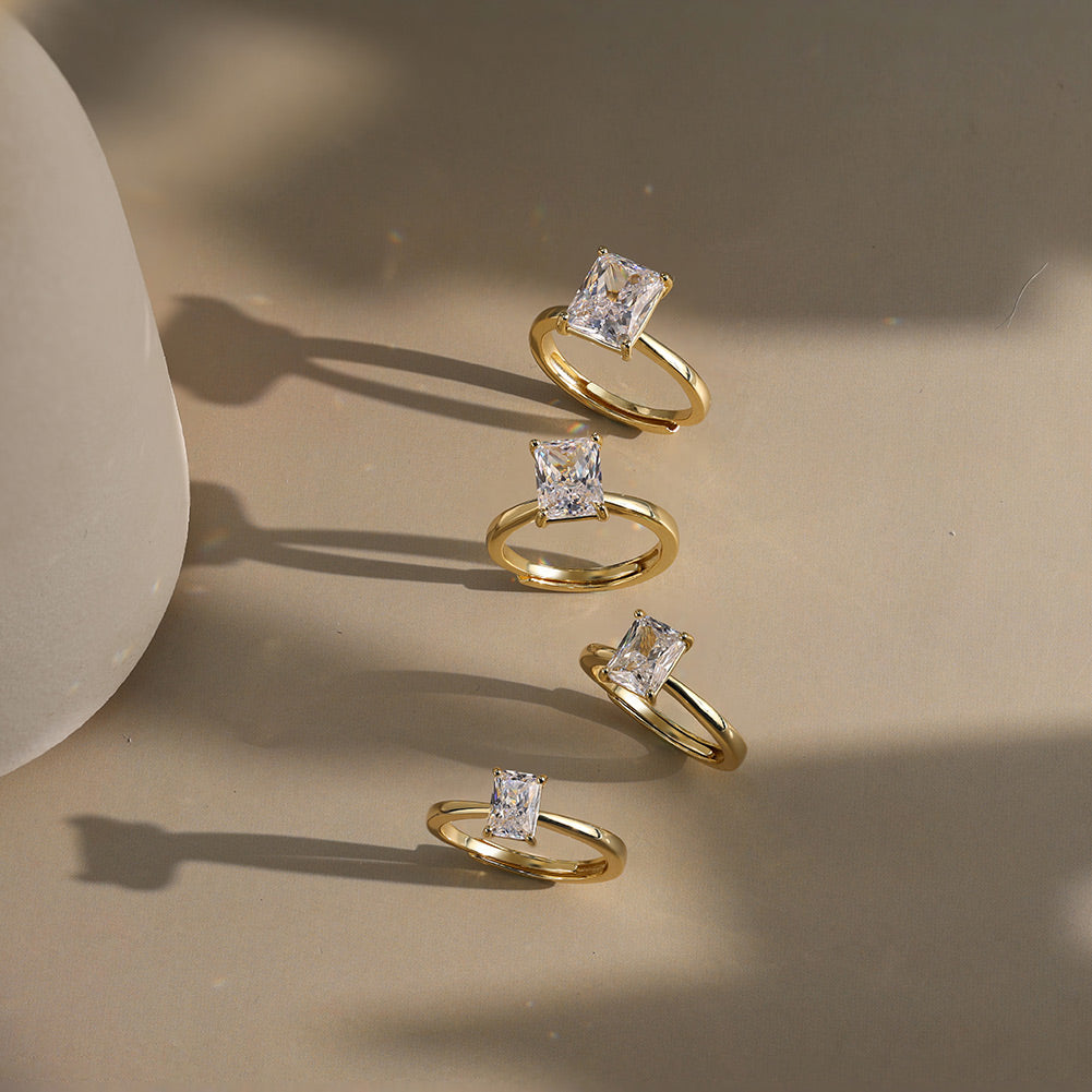 Radiant Cut Moissanite Adjustable Ring — product and styling view
